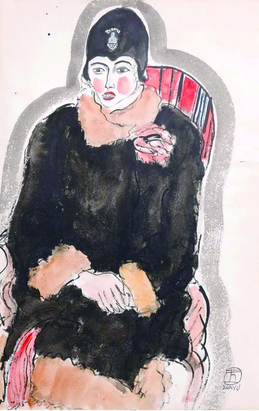 常玉《戴黑帽子的女士》