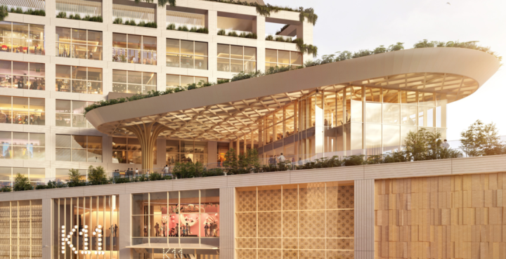 由坂茂设计的八角形竹编天花纹理树状特征柱