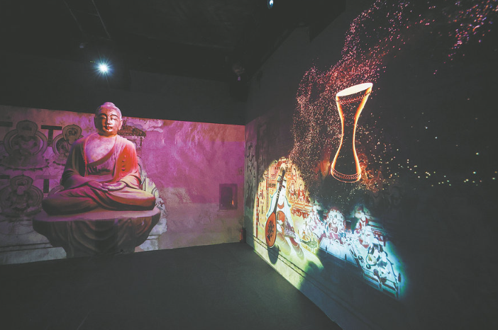 A view of the immersive cave experience hall at the digital entertainment zone during the 4th Global Digital Trade Expo in Hangzhou in September last year. The installation was part of a special interactive music exhibition jointly presented by Zhejiang Conservatory of Music and Dunhuang Cultural an